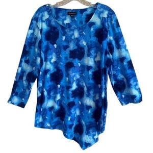 Cocomo Women's Blue White Marble Print 3/4 Sleeve Tunic Blouse LG